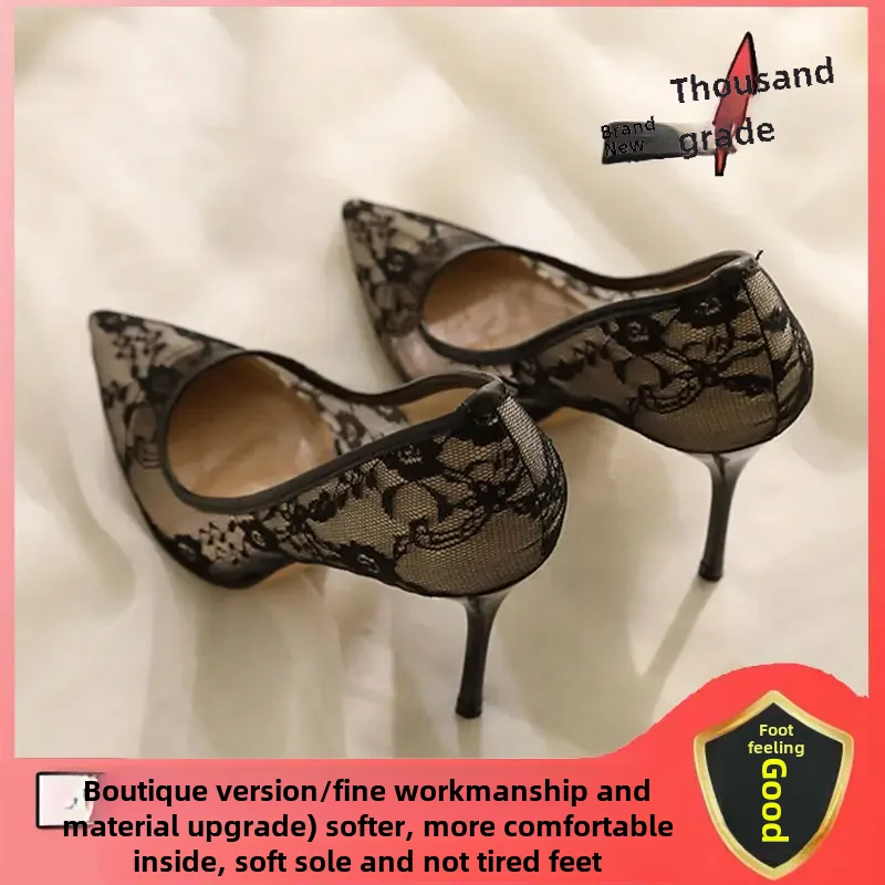 Chaussures en dentelle & maille à bout pointu à talons aiguilles hauts – Image 3