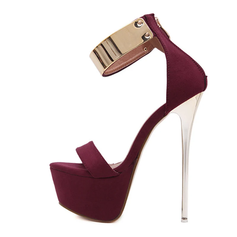 Chaussures de mode couverture sangle en métal aux chevilles à talons aiguilles hauts 16 cm – Image 5