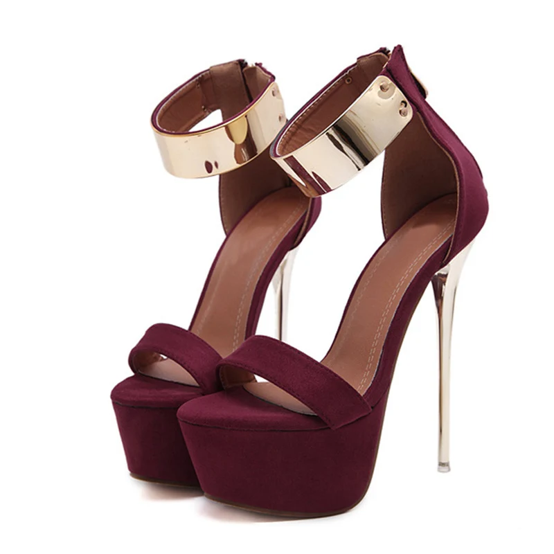 Chaussures de mode couverture sangle en métal aux chevilles à talons aiguilles hauts 16 cm – Image 4
