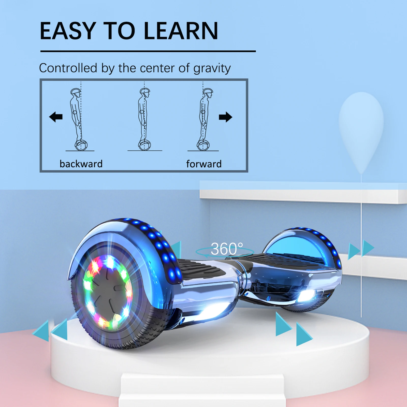 Hoverboard à 2 roues de 6.5 pouces avec haut parleur bluetooth & LED – Image 4