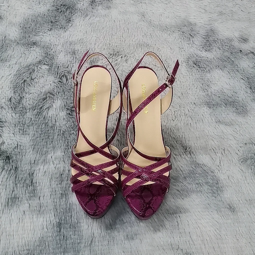 Chaussures à bout ouvert à talons hauts à motif peau de serpent – Image 5