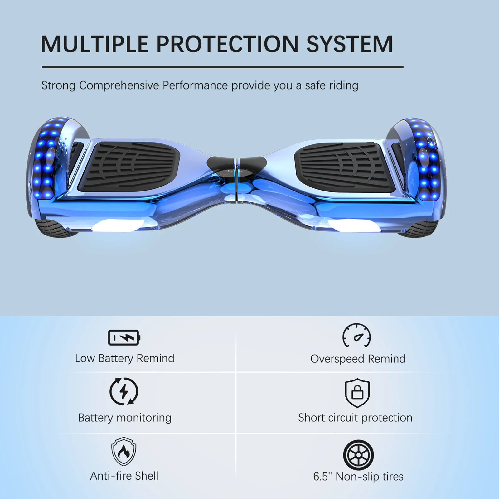 Hoverboard à 2 roues de 6.5 pouces avec haut parleur bluetooth & LED – Image 3