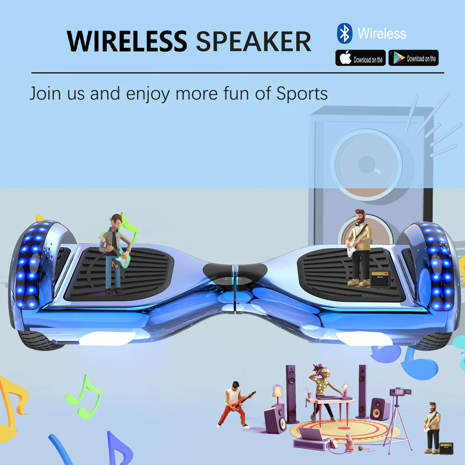 Hoverboard à 2 roues de 6.5 pouces avec haut parleur bluetooth & LED – Image 5