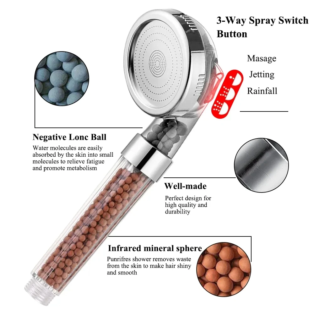 Douchette à main SPA haute pression avec 3 fonctions & filtre à anions – Image 3