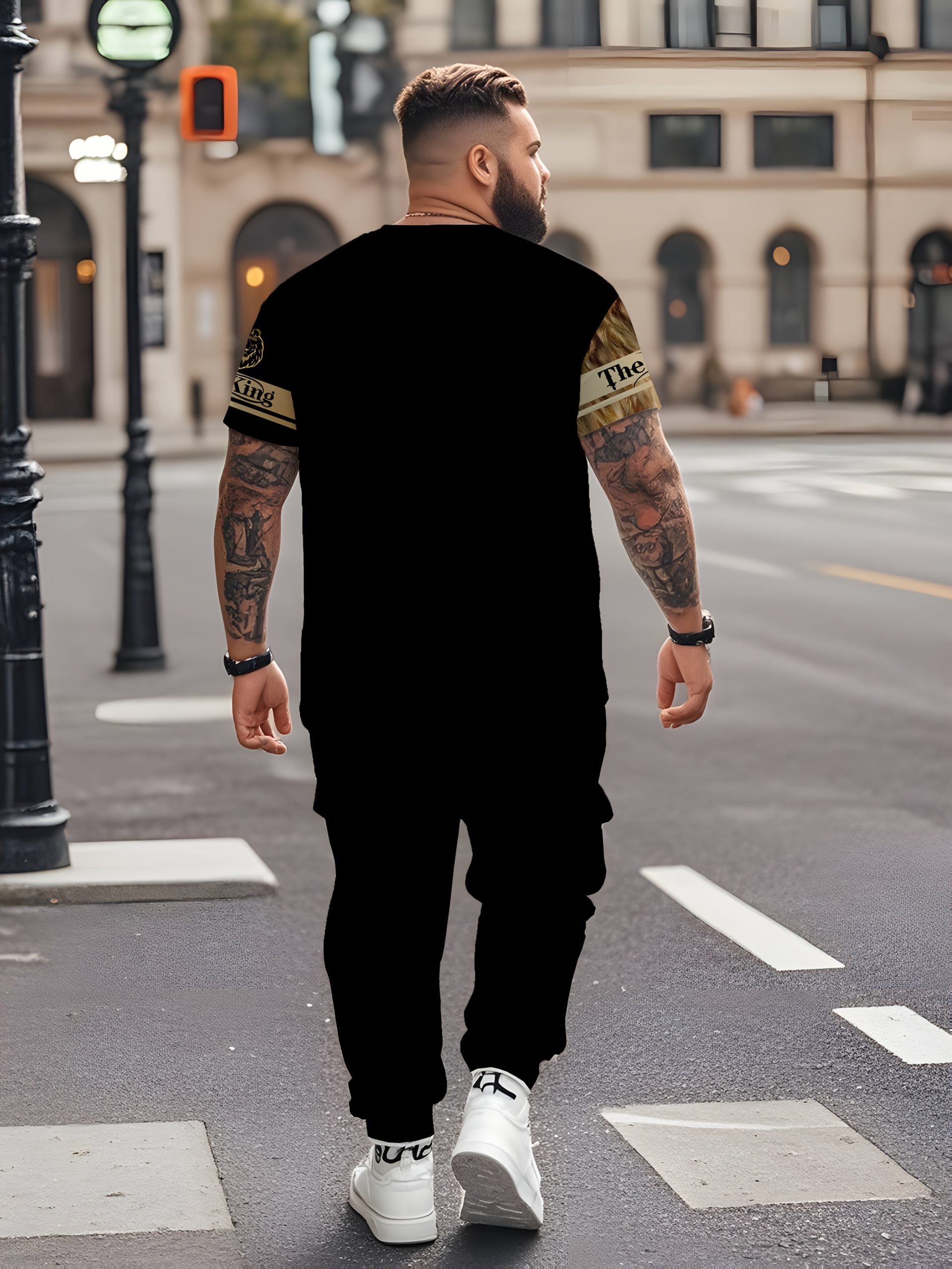 Ensemble sport à motif 3D lion majestueux avec t-shirt & jogging – Image 4
