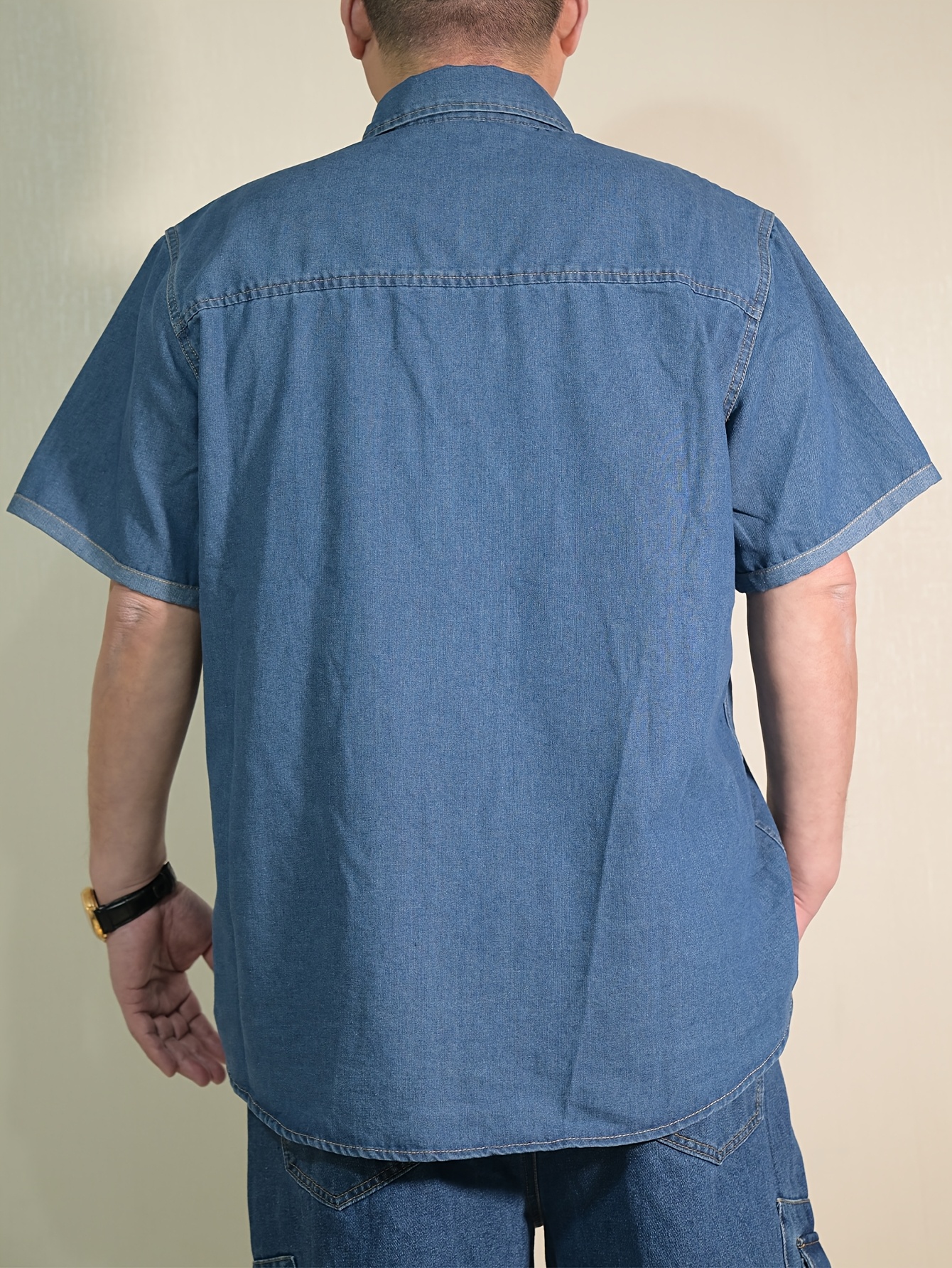 Chemise non extensible en denim vintage à manches courtes avec col à revers – Image 8