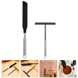 Spatule à crêpes en acier inoxydable avec bord en silicone & son râteau