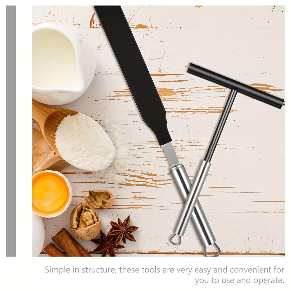 Spatule à crêpes en acier inoxydable avec bord en silicone & son râteau – Image 9