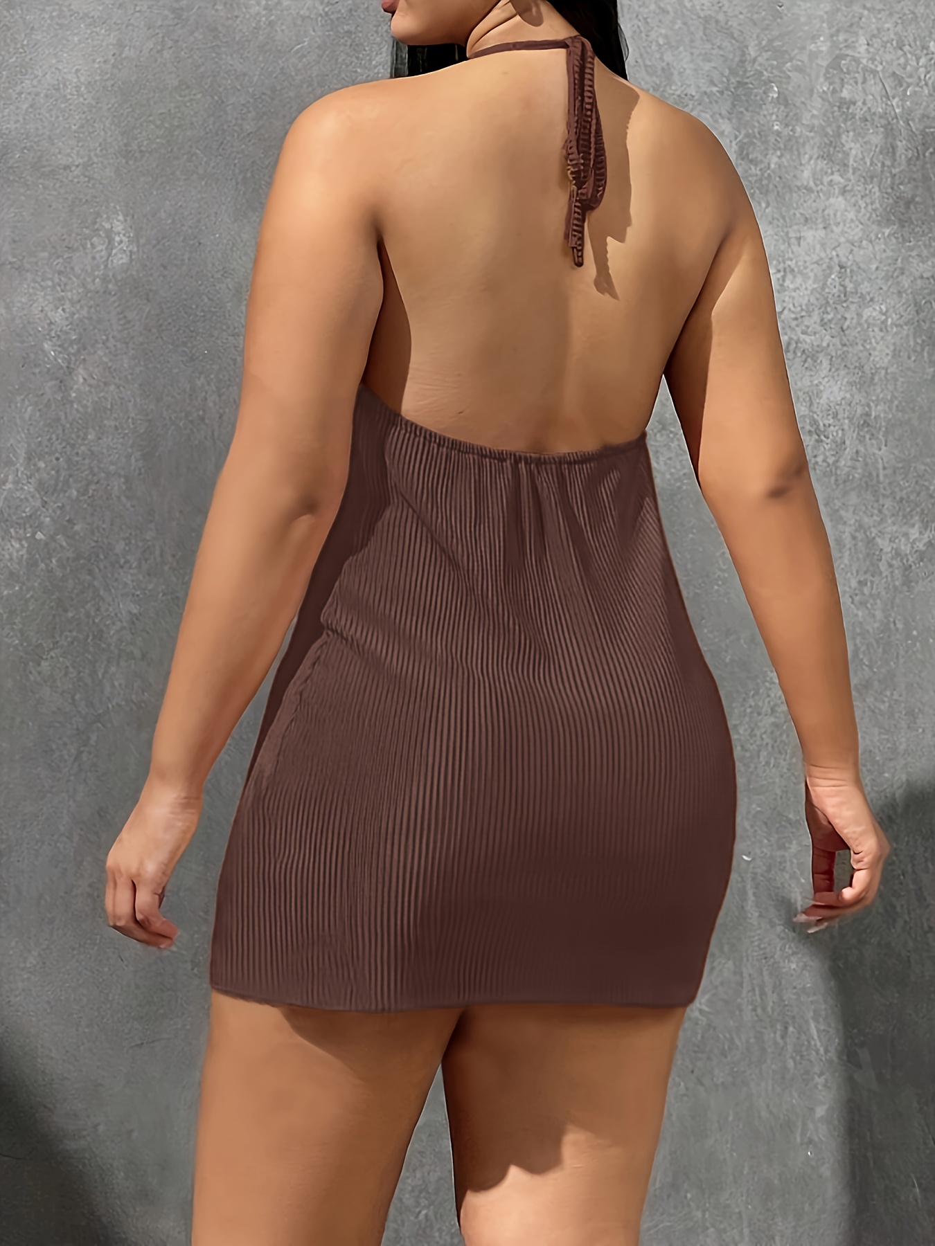 Robe courte dos nu en dentelle côtelée à lacets – Image 5