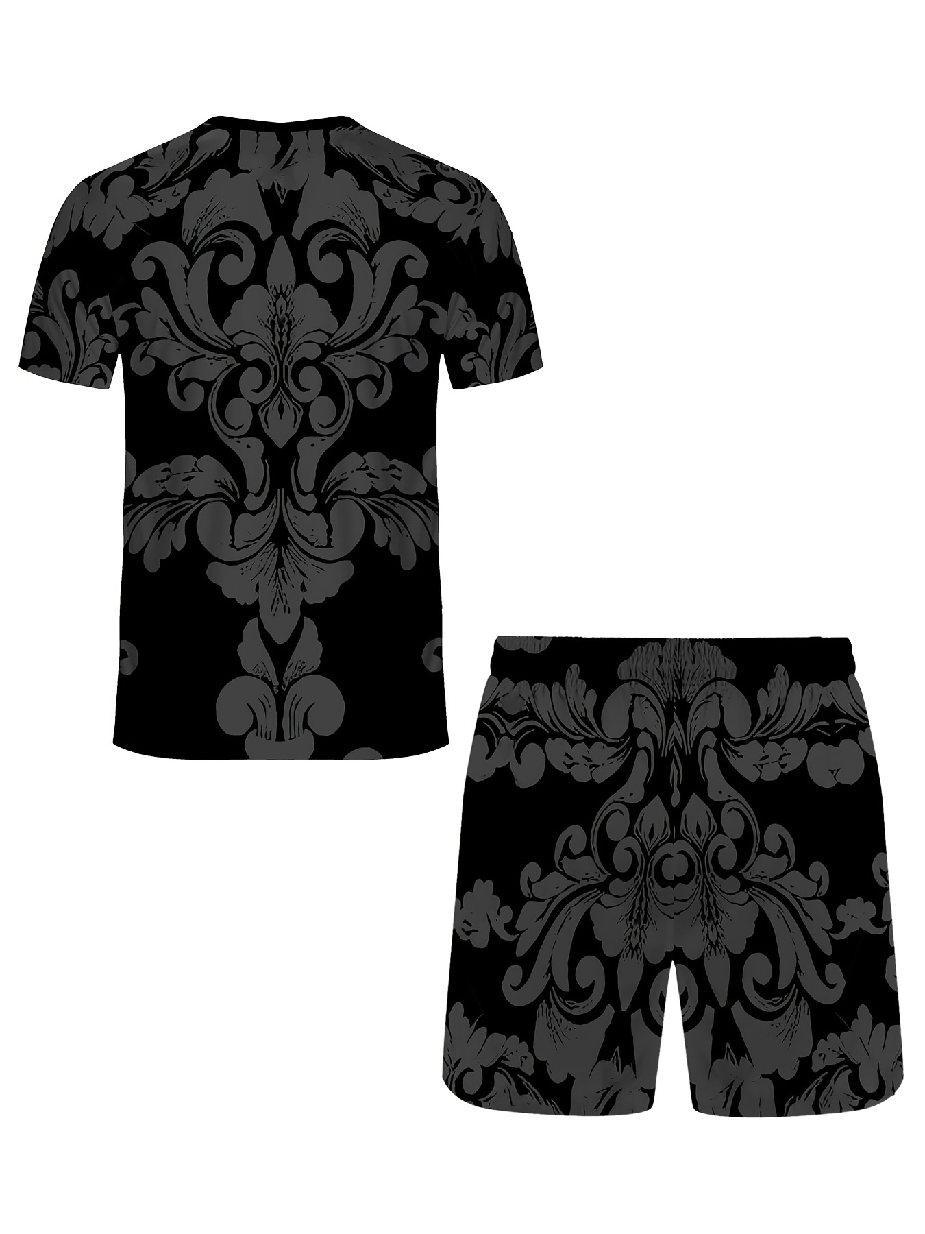 Ensemble t-shirt & short imprimé géométrique en tissu tricoté à élasticité légère – Image 4