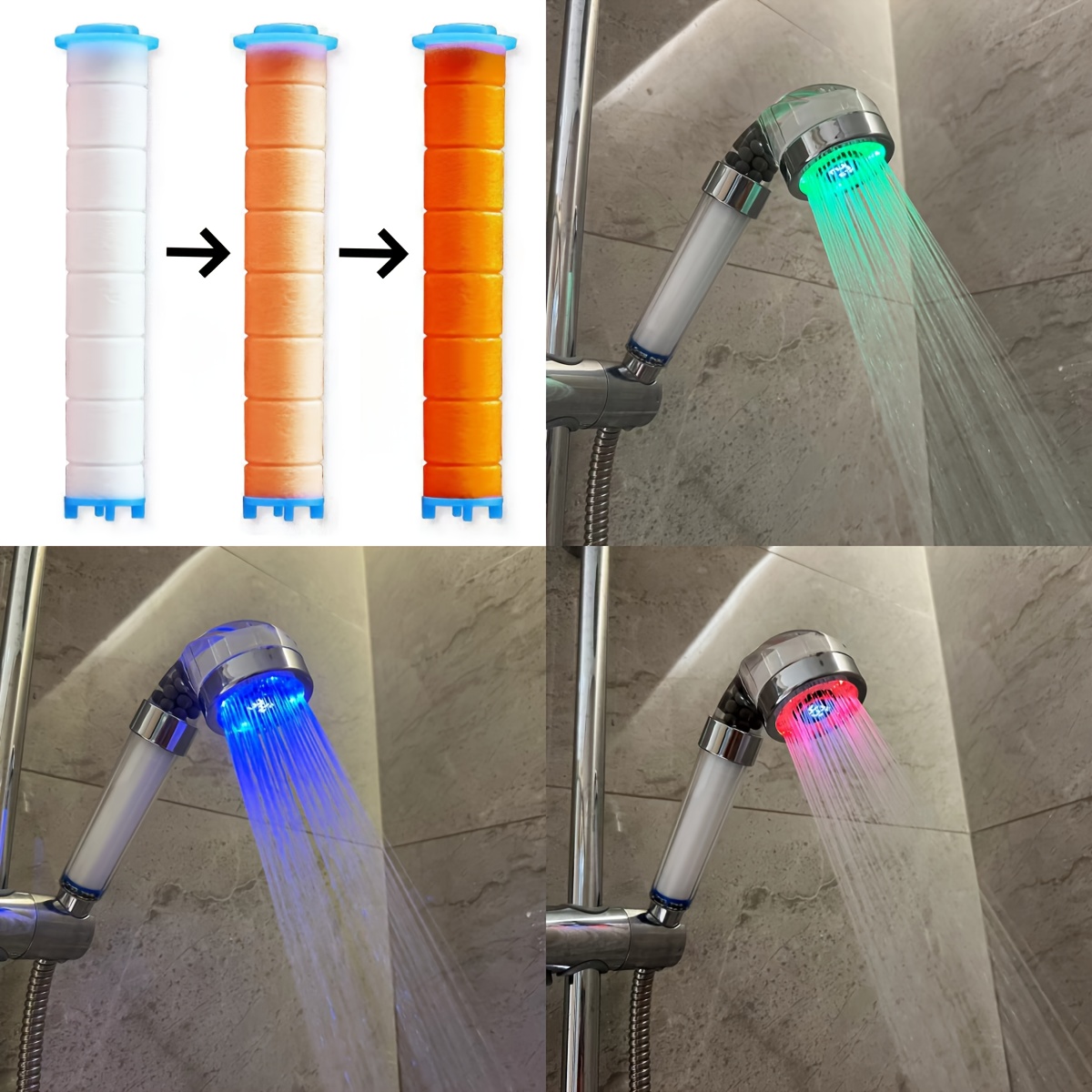 Douchette à main avec LED 3 couleurs & affichage de la température avec 3 filtres – Image 3