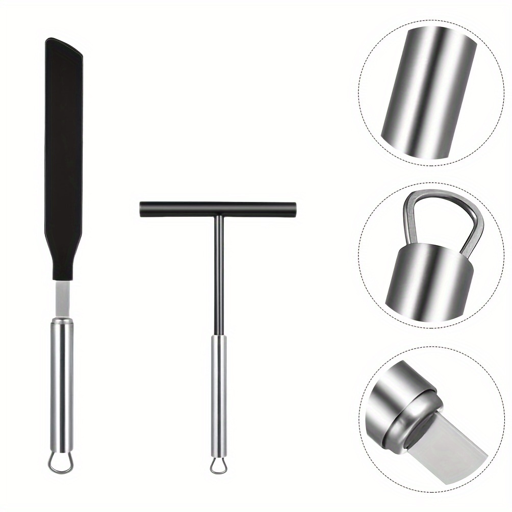 Spatule à crêpes en acier inoxydable avec bord en silicone & son râteau – Image 10