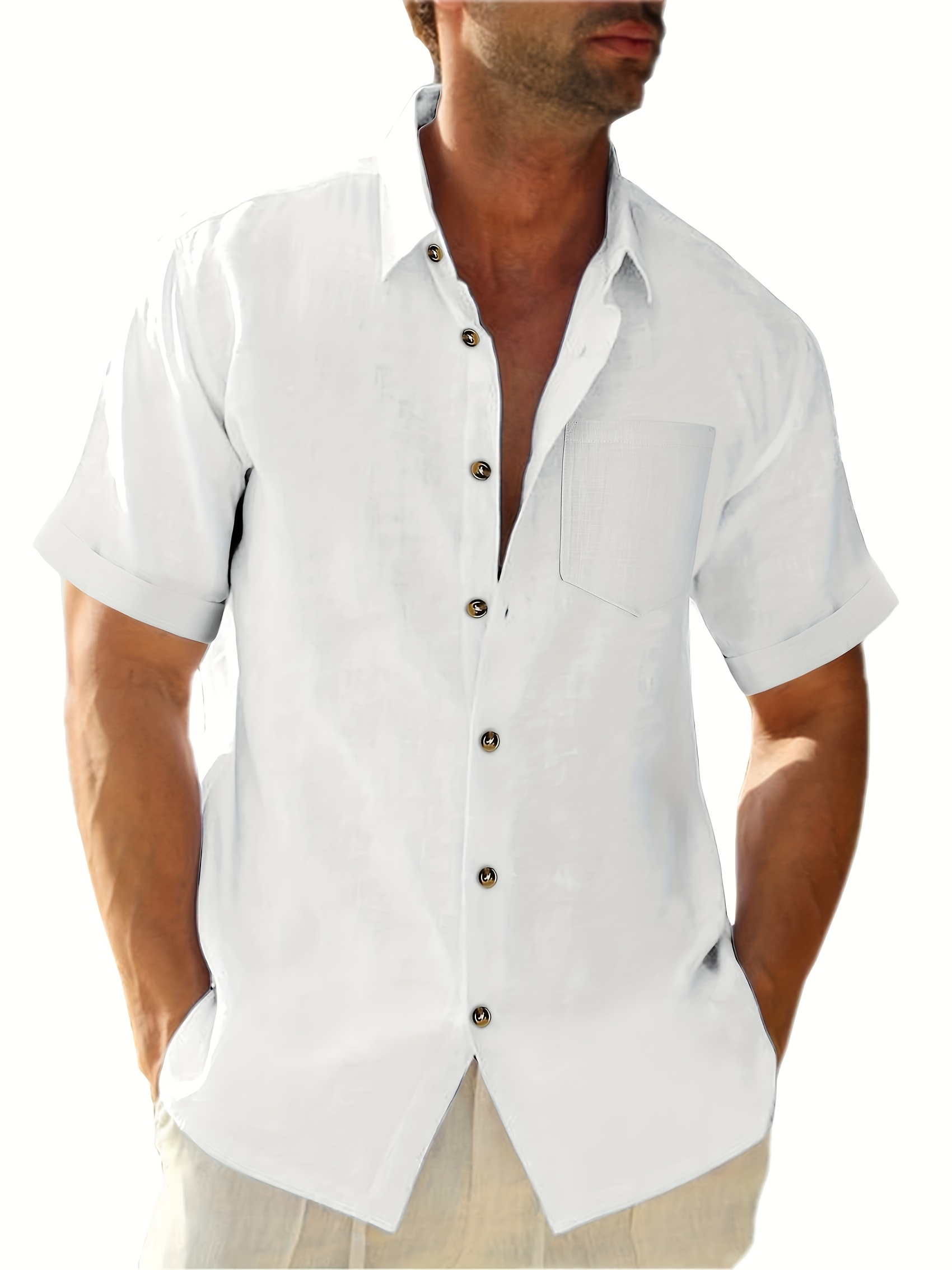 Chemise légère en coton à manches courtes à col boutonné – Image 3