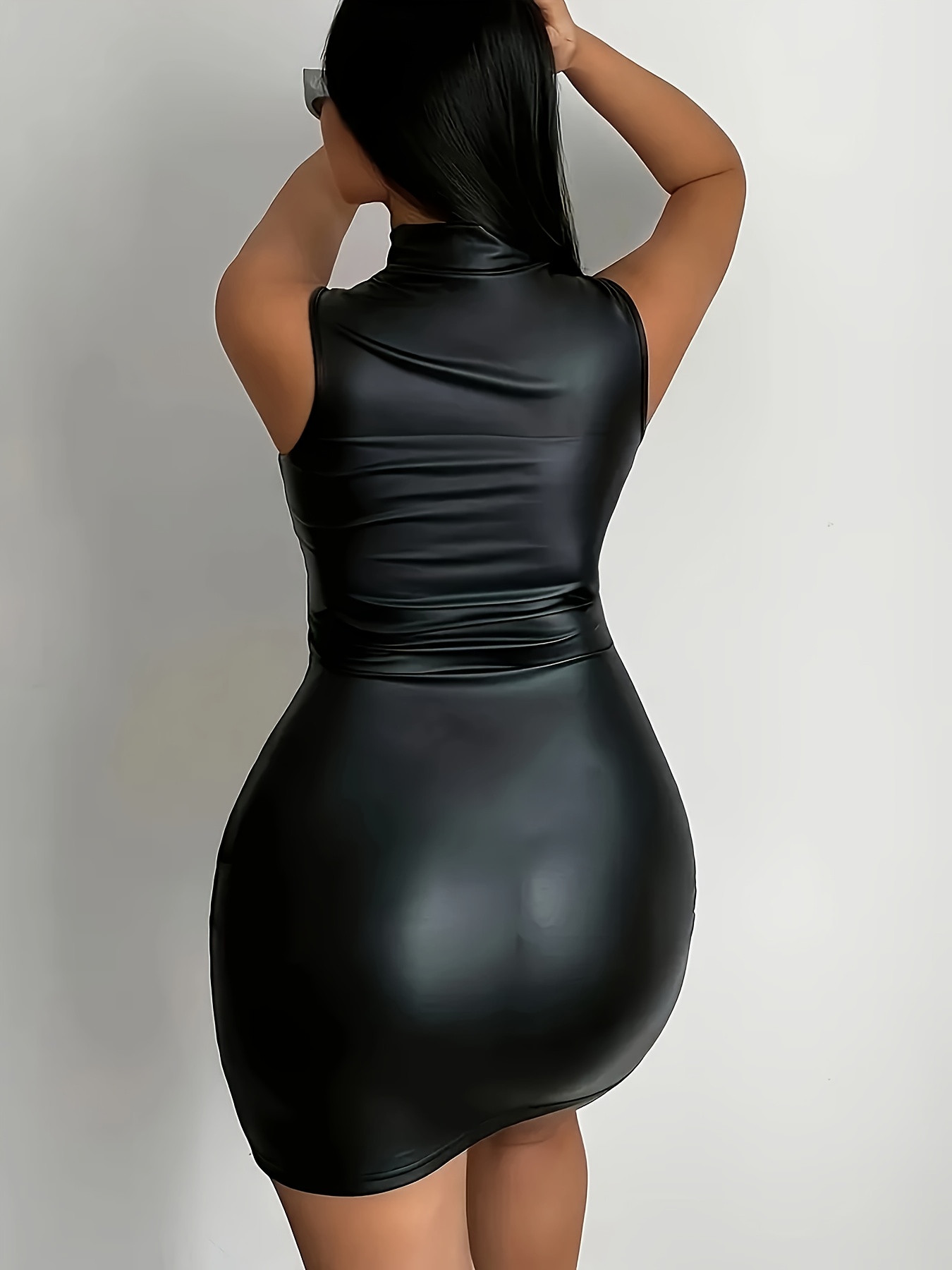 Robe moulante à col rond sans bretelles en polyester tricoté – Image 3