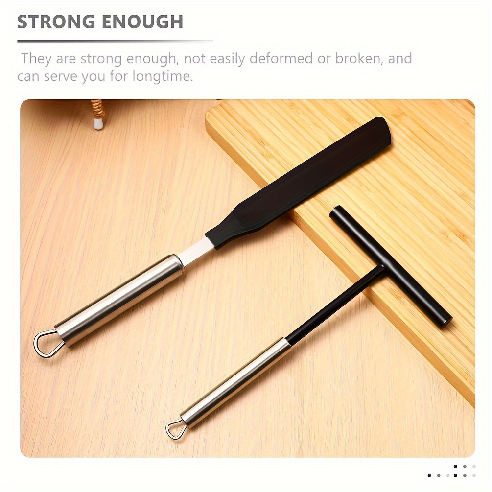 Spatule à crêpes en acier inoxydable avec bord en silicone & son râteau – Image 4