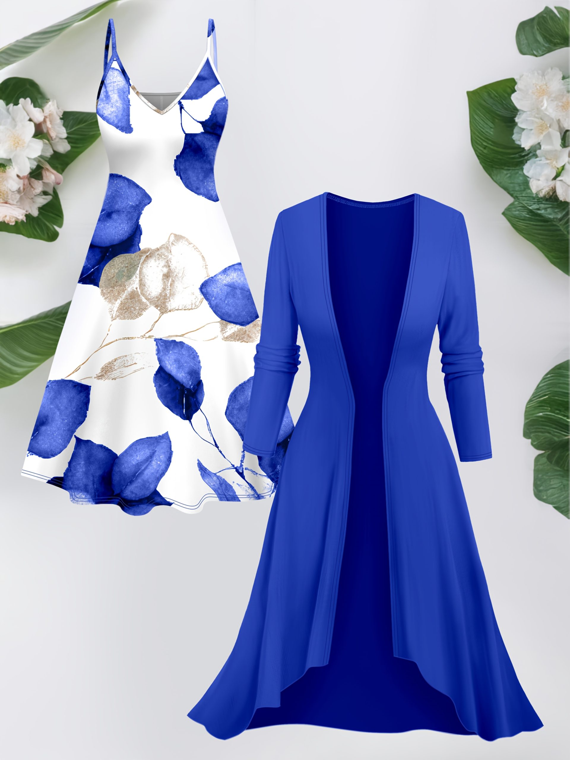 Ensemble robe imprimée à bretelles spaghetti & cardigan long élégant – Image 9