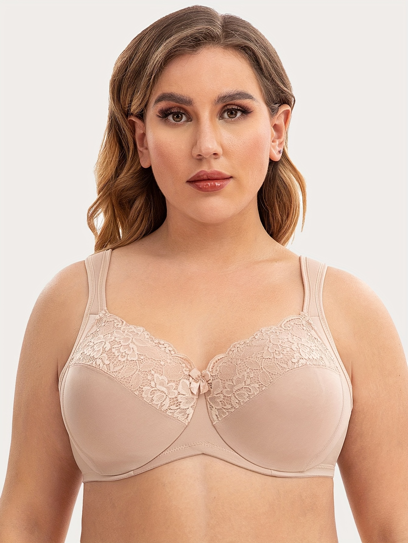 Soutien gorge en dentelle contrastée large bretelles & armatures avec noeud décoratif