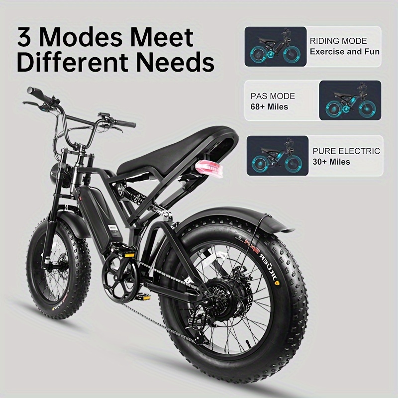Vélo électrique pneu 50.8 cm avec batterie amovible 48V & 15Ah, tout-terrain à 7 vitesses