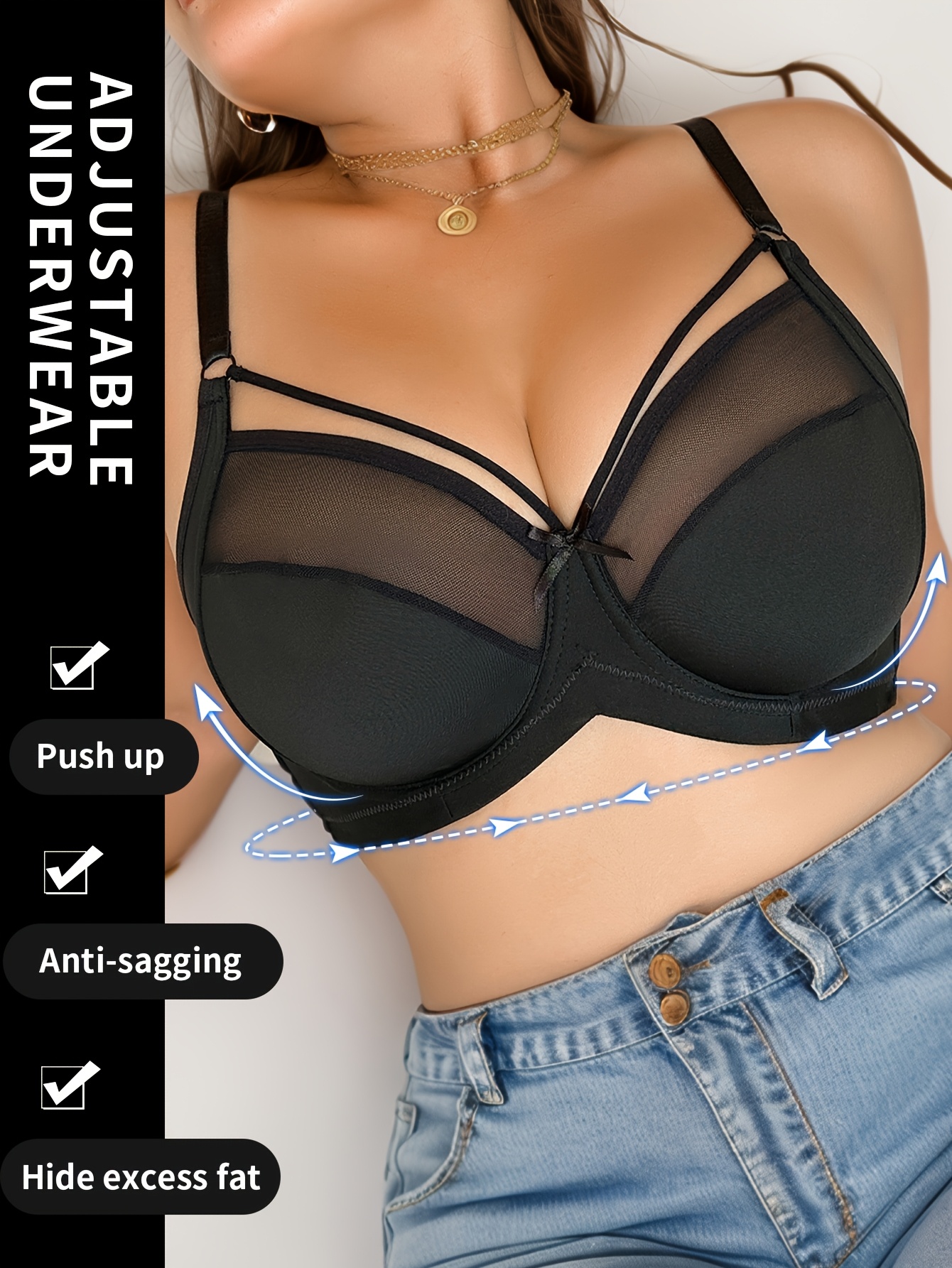 Soutien gorge avec armatures & design élégant en noeud en maille noire sans rembourrage – Image 7
