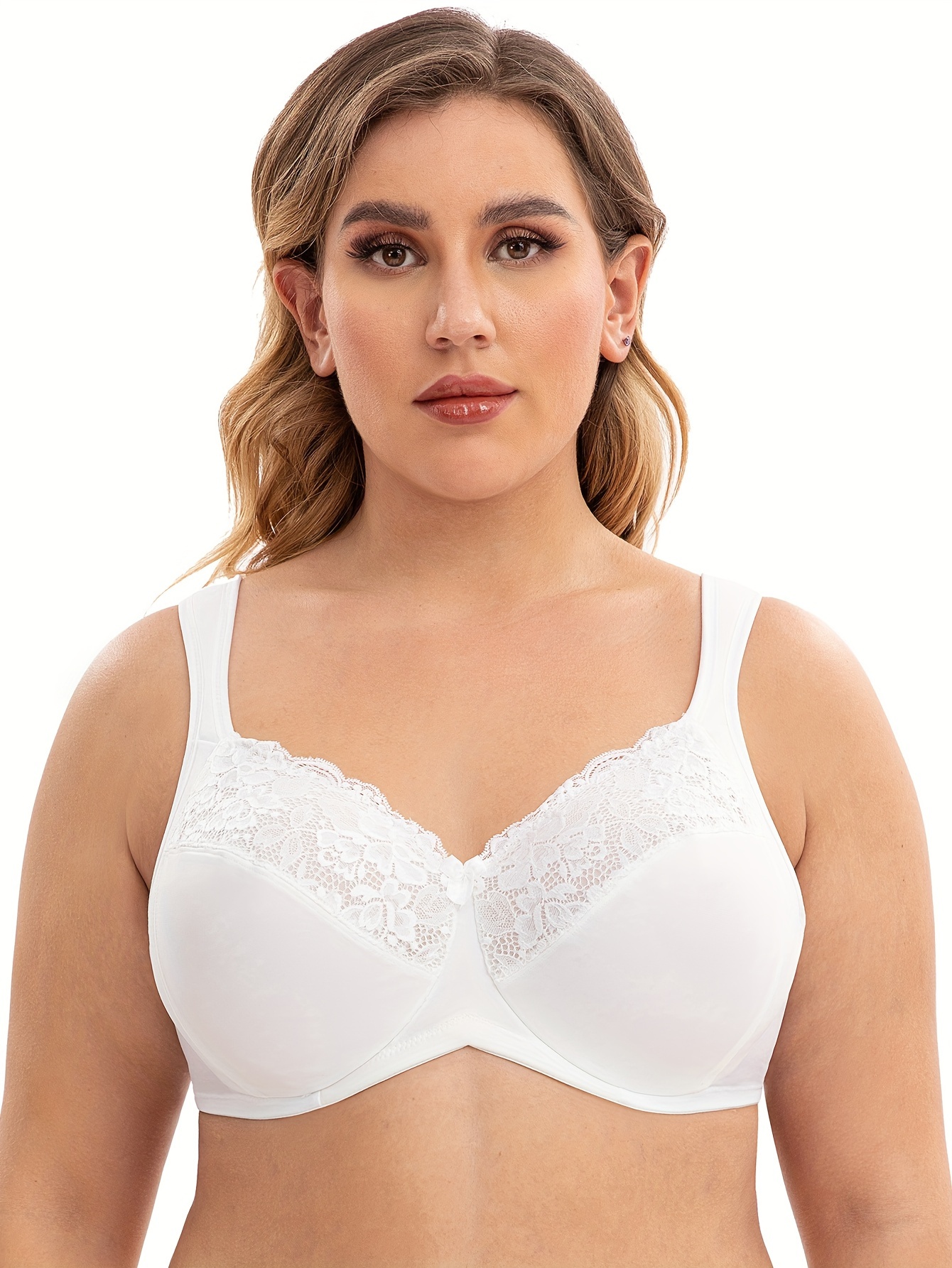 Soutien gorge en dentelle contrastée large bretelles & armatures avec noeud décoratif – Image 4