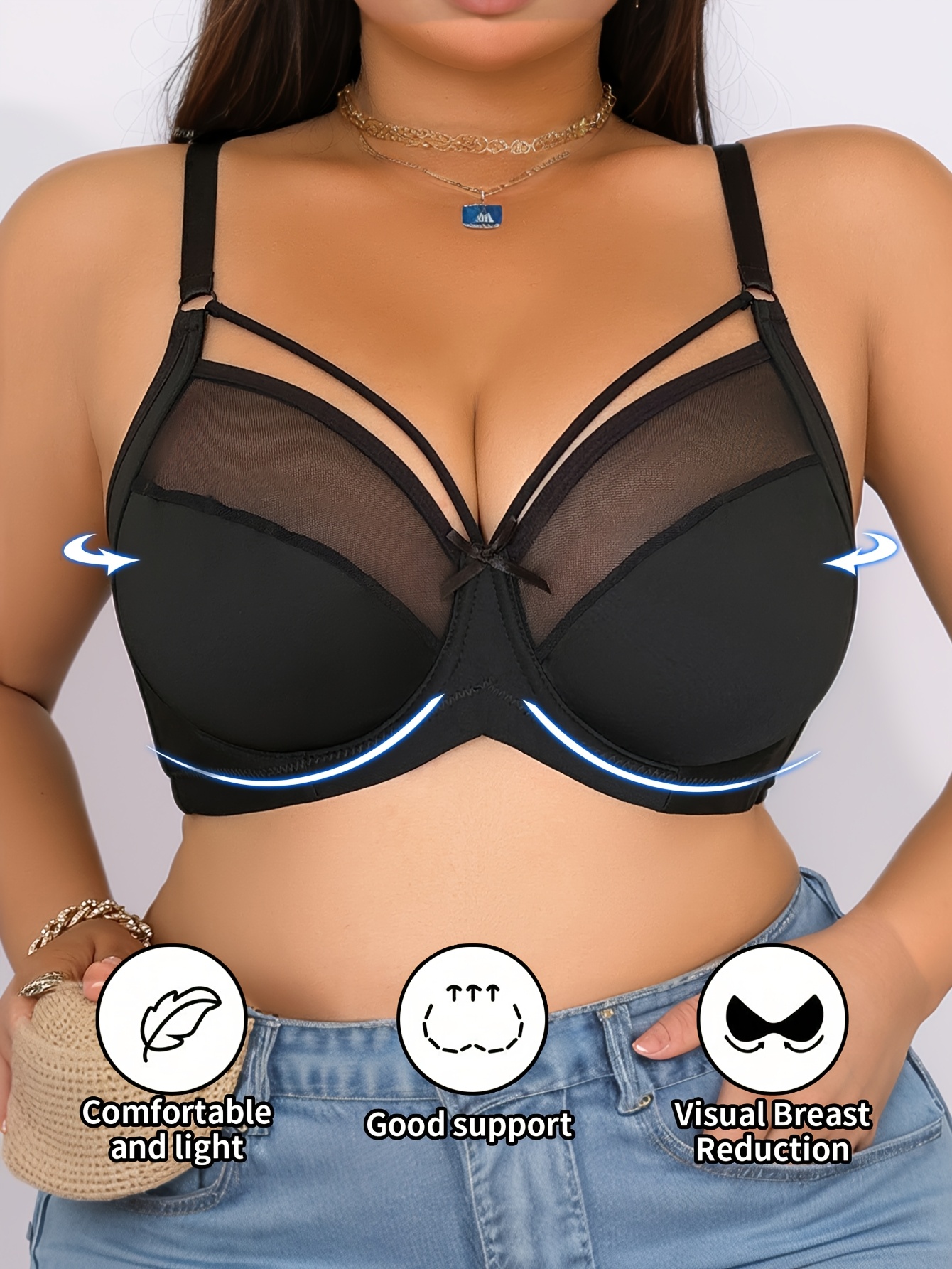Soutien gorge avec armatures & design élégant en noeud en maille noire sans rembourrage – Image 4