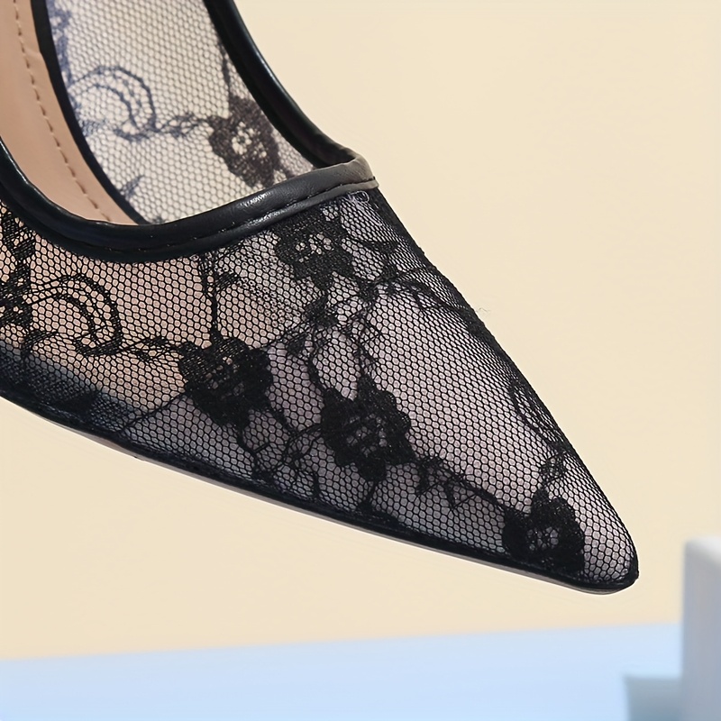 Escarpins en dentelle noir & maille à talons aiguilles ultra-hautes à bout pointu – Image 7