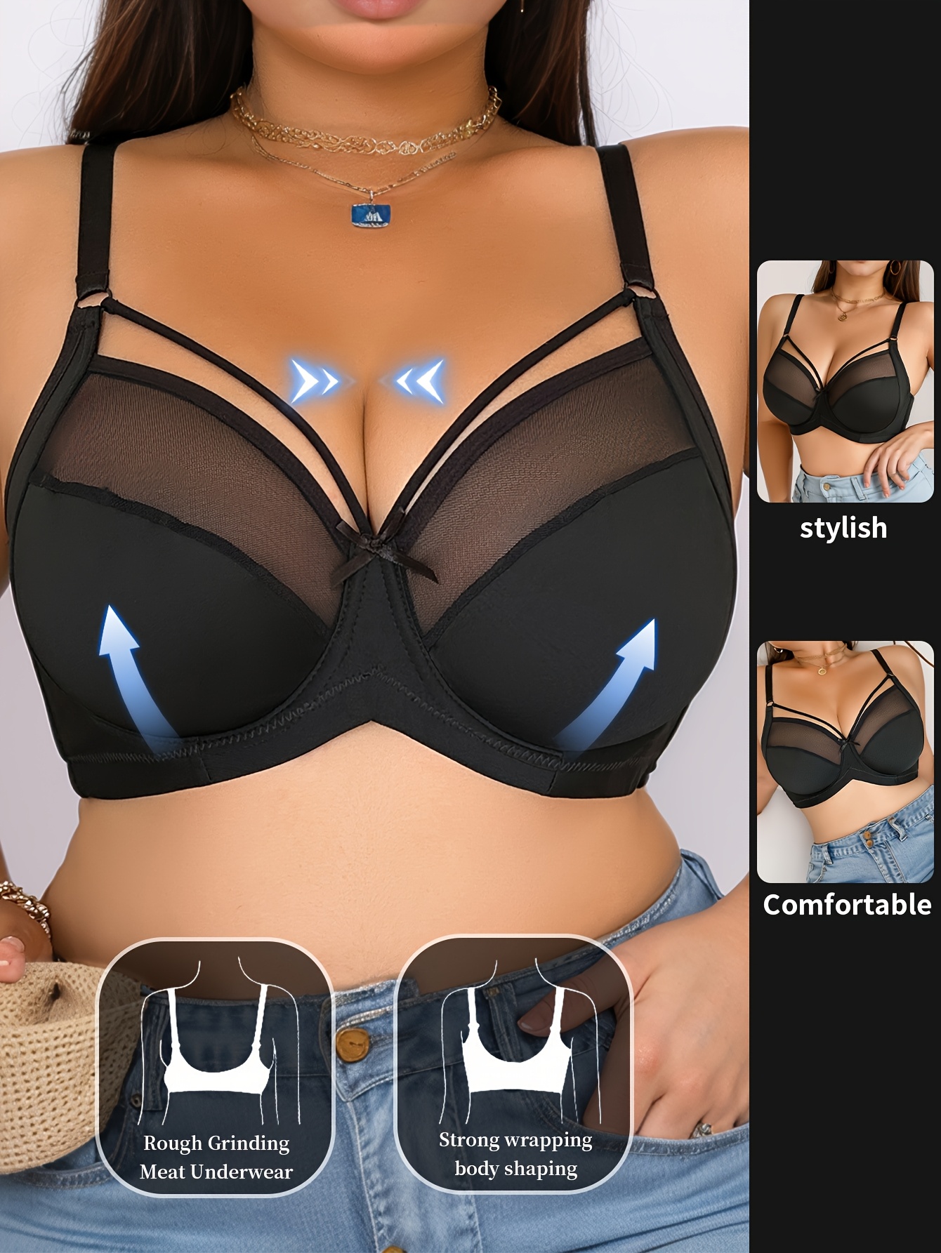 Soutien gorge avec armatures & design élégant en noeud en maille noire sans rembourrage – Image 2