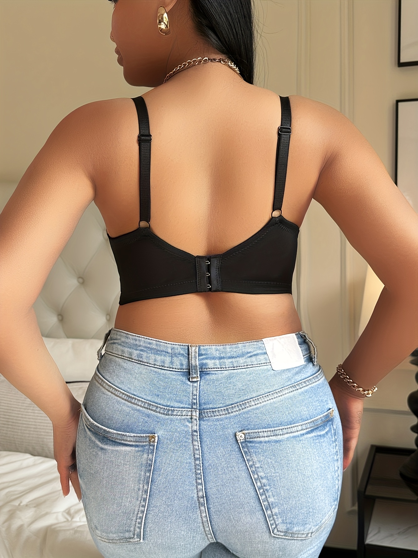 Soutien gorge avec armatures & design élégant en noeud en maille noire sans rembourrage – Image 3