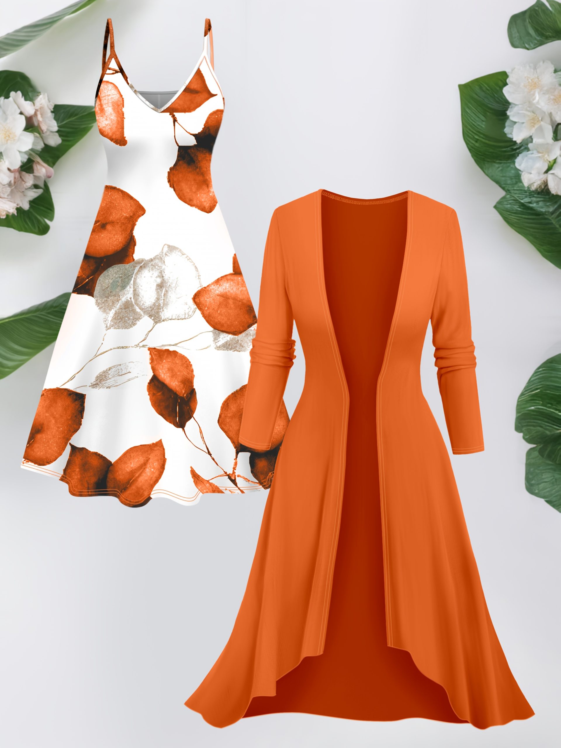 Ensemble robe imprimée à bretelles spaghetti & cardigan long élégant – Image 4