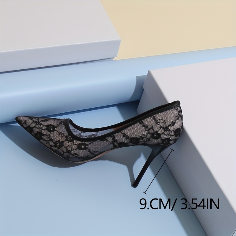 Escarpins en dentelle noir & maille à talons aiguilles ultra-hautes à bout pointu – Image 4