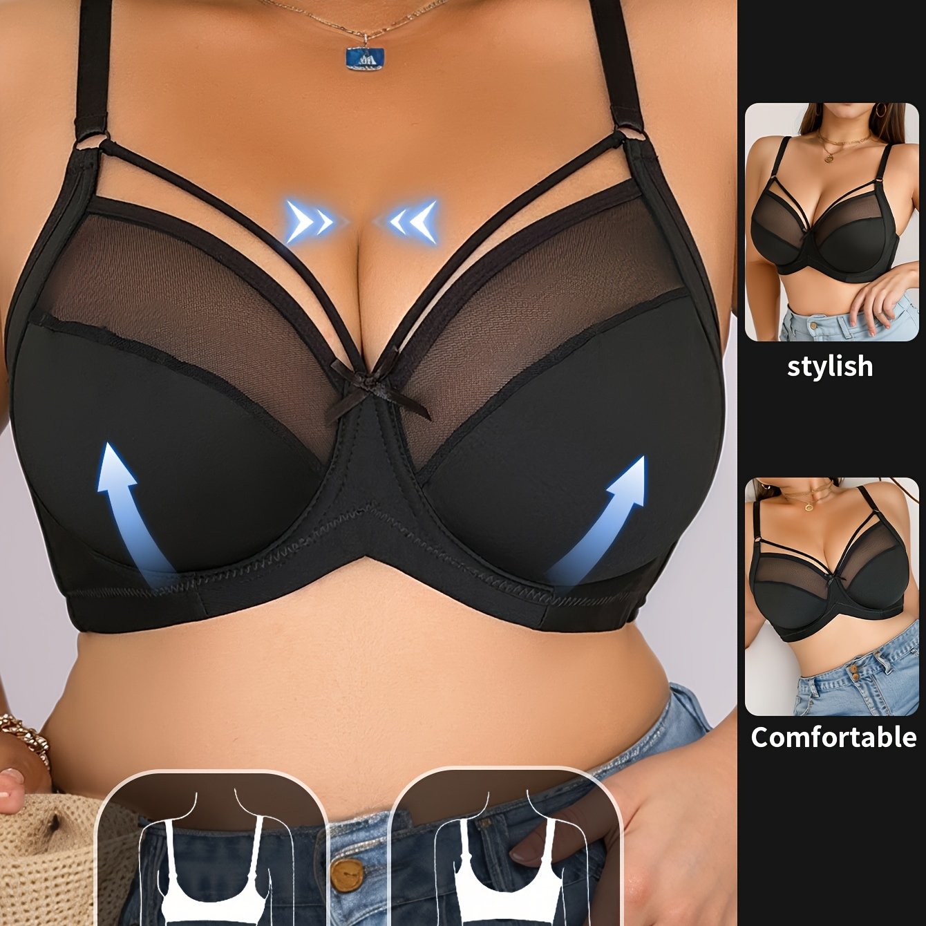 Soutien gorge avec armatures & design élégant en noeud en maille noire sans rembourrage