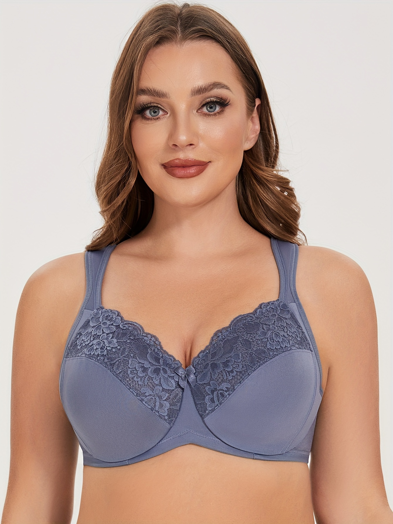 Soutien gorge en dentelle contrastée large bretelles & armatures avec noeud décoratif – Image 3