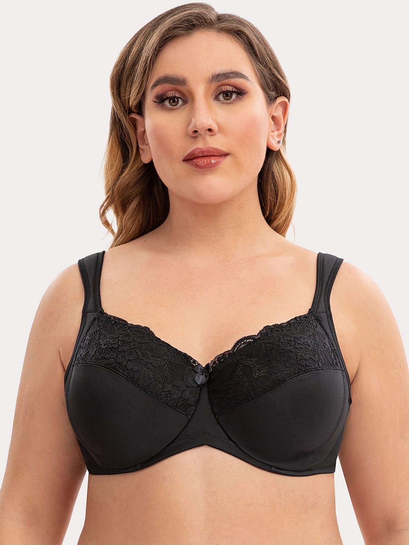 Soutien gorge en dentelle contrastée large bretelles & armatures avec noeud décoratif – Image 5