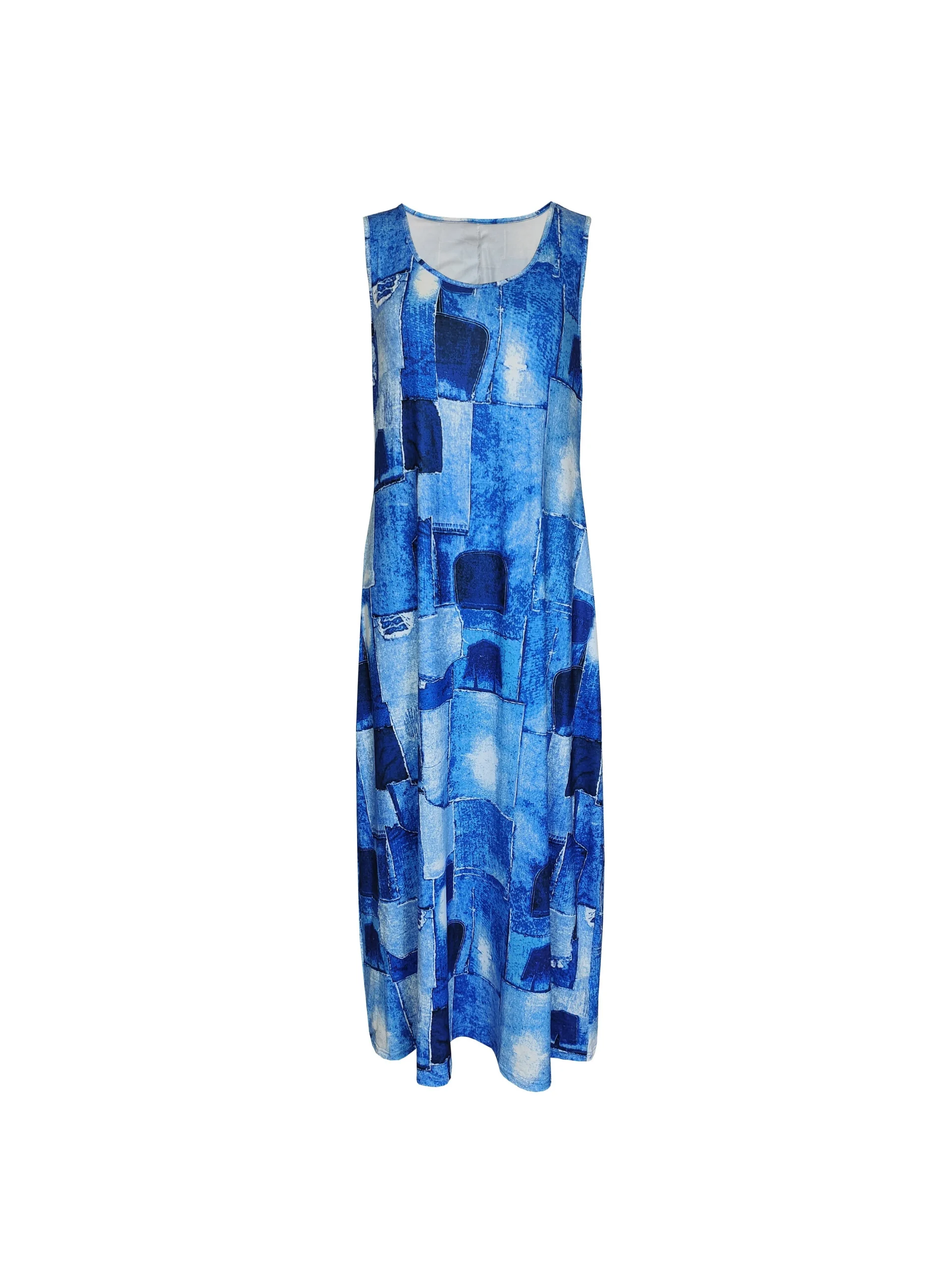 Robe longue à col V imprimé blocs de couleur – Image 2