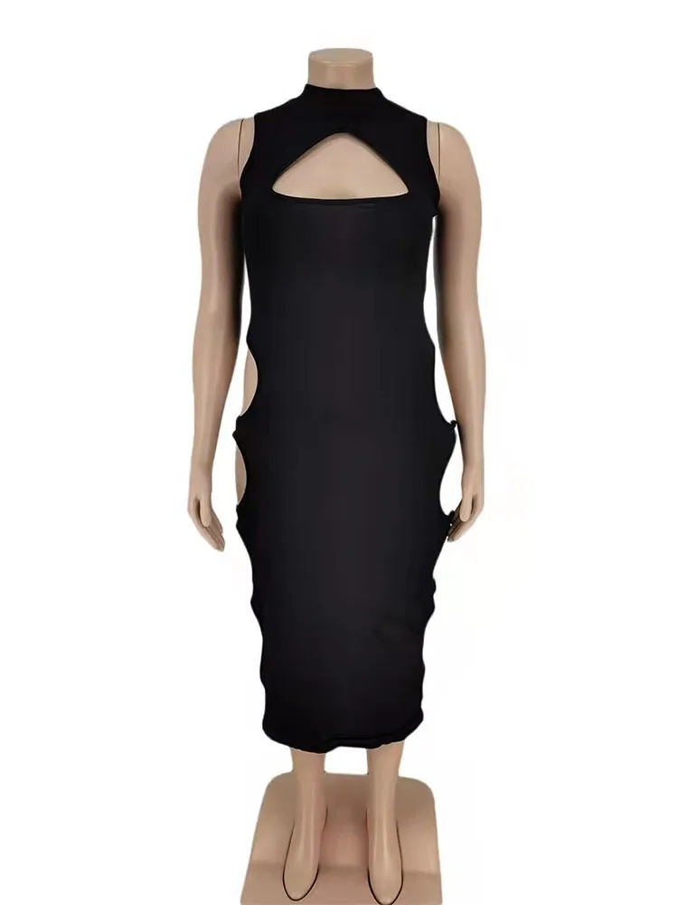 Robe moulante ajourée longue à col haut – Image 5
