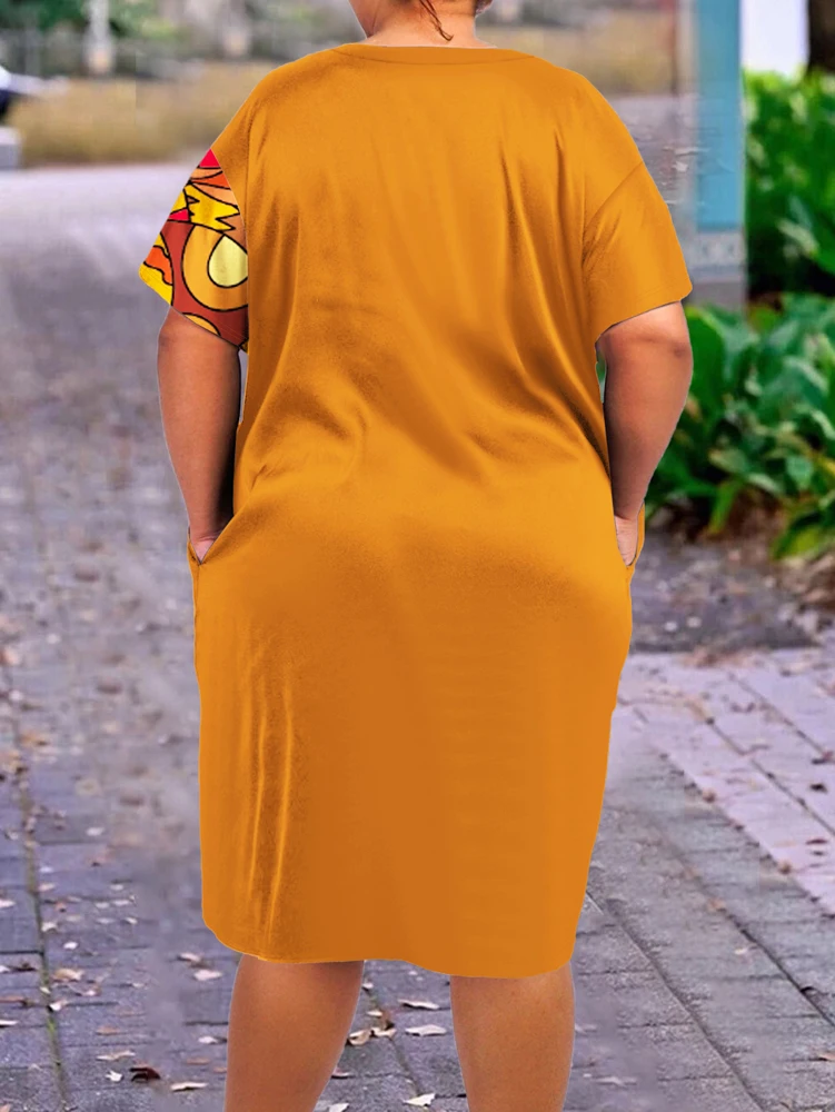 Robe à col V à manches courtes imprimé portrait 3D – Image 2