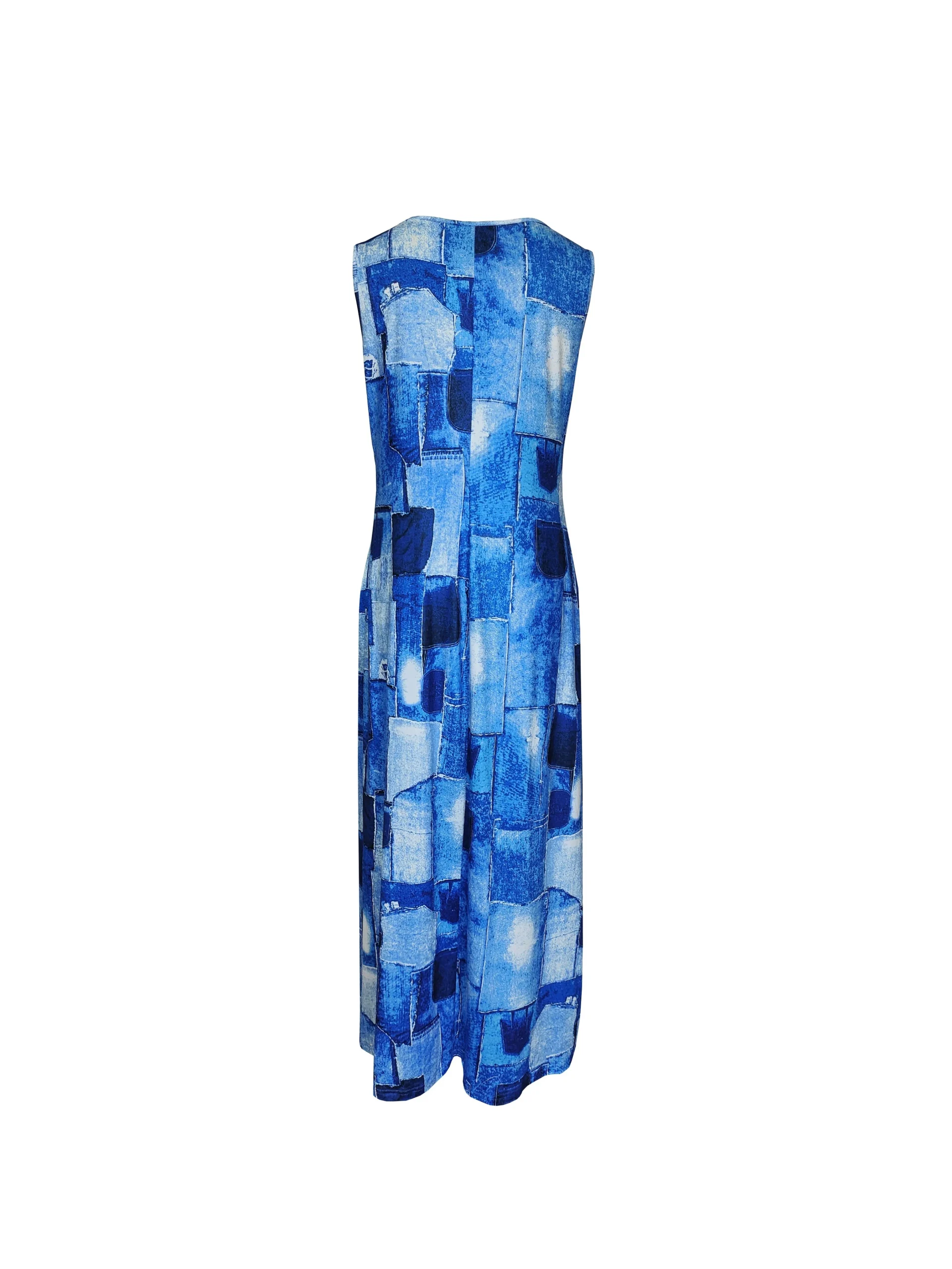 Robe longue à col V imprimé blocs de couleur – Image 3
