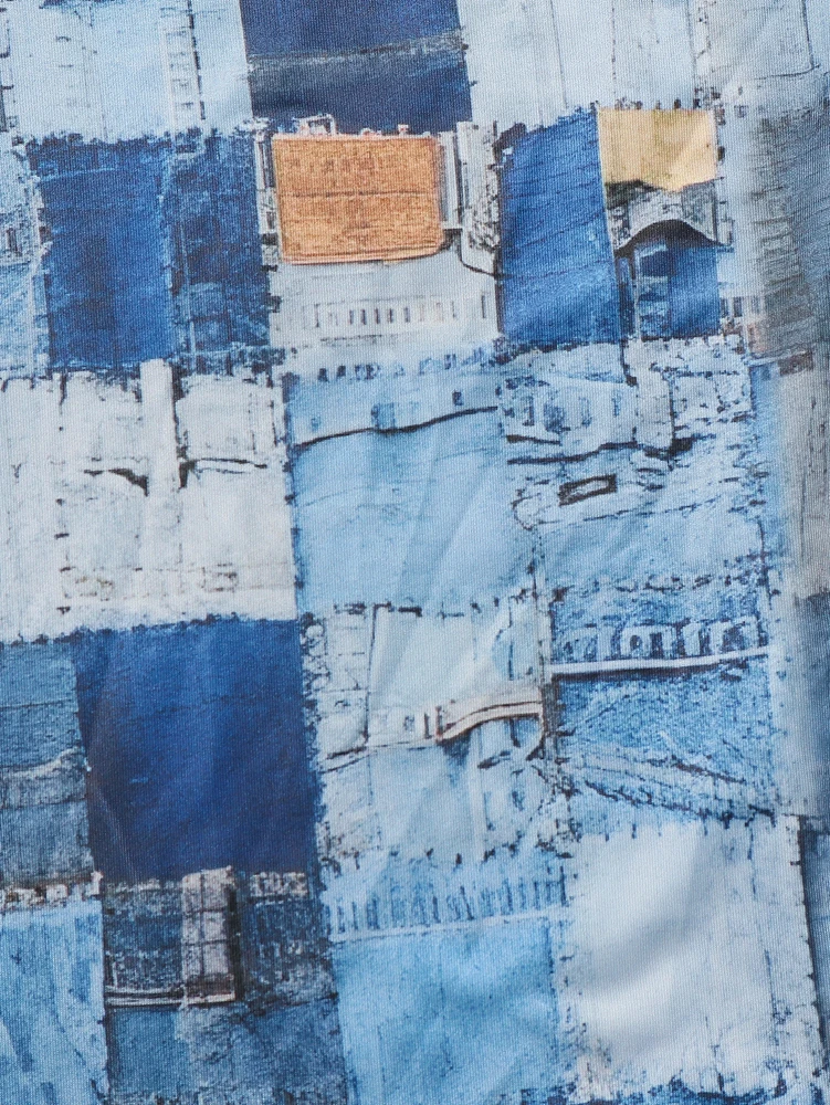 Robe à col V imprimé blocs de couleur effet denim – Image 6