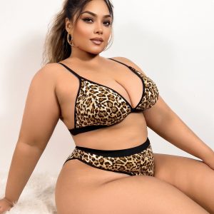 Ensemble soutien gorge & culotte plongeante imprimé léopard