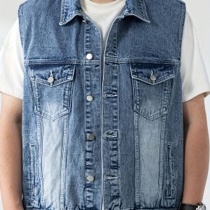 Gilet en denim avec boutonnage à l'avant & poches à rabat