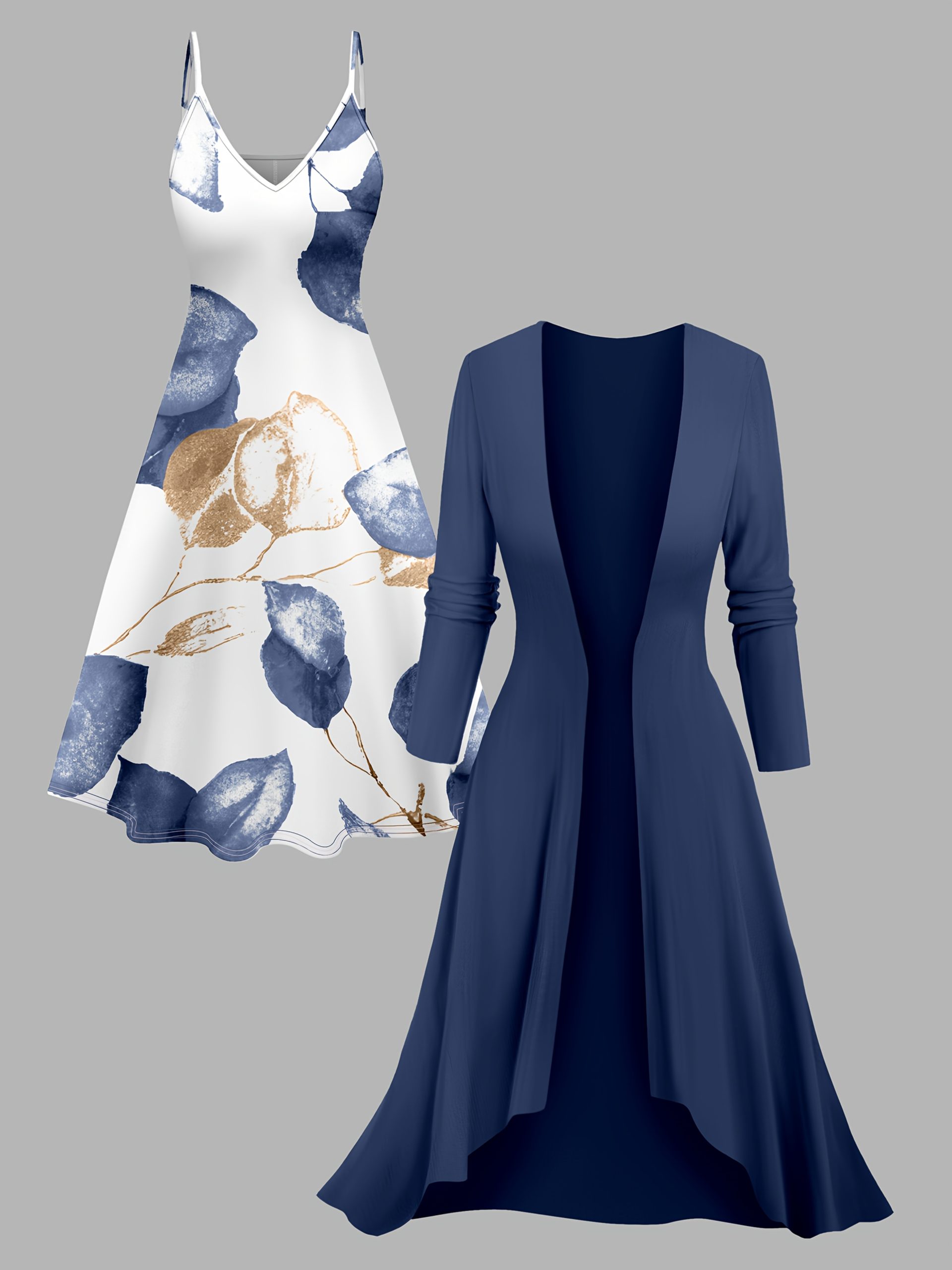 Ensemble robe imprimée à bretelles spaghetti & cardigan long élégant – Image 5