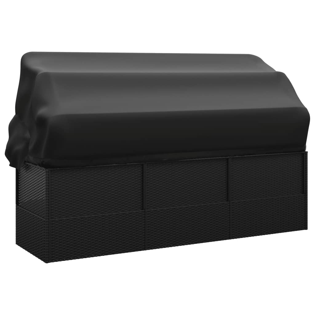 Lit de salon d'extérieur en résine tressée avec coussins noirs – Image 6