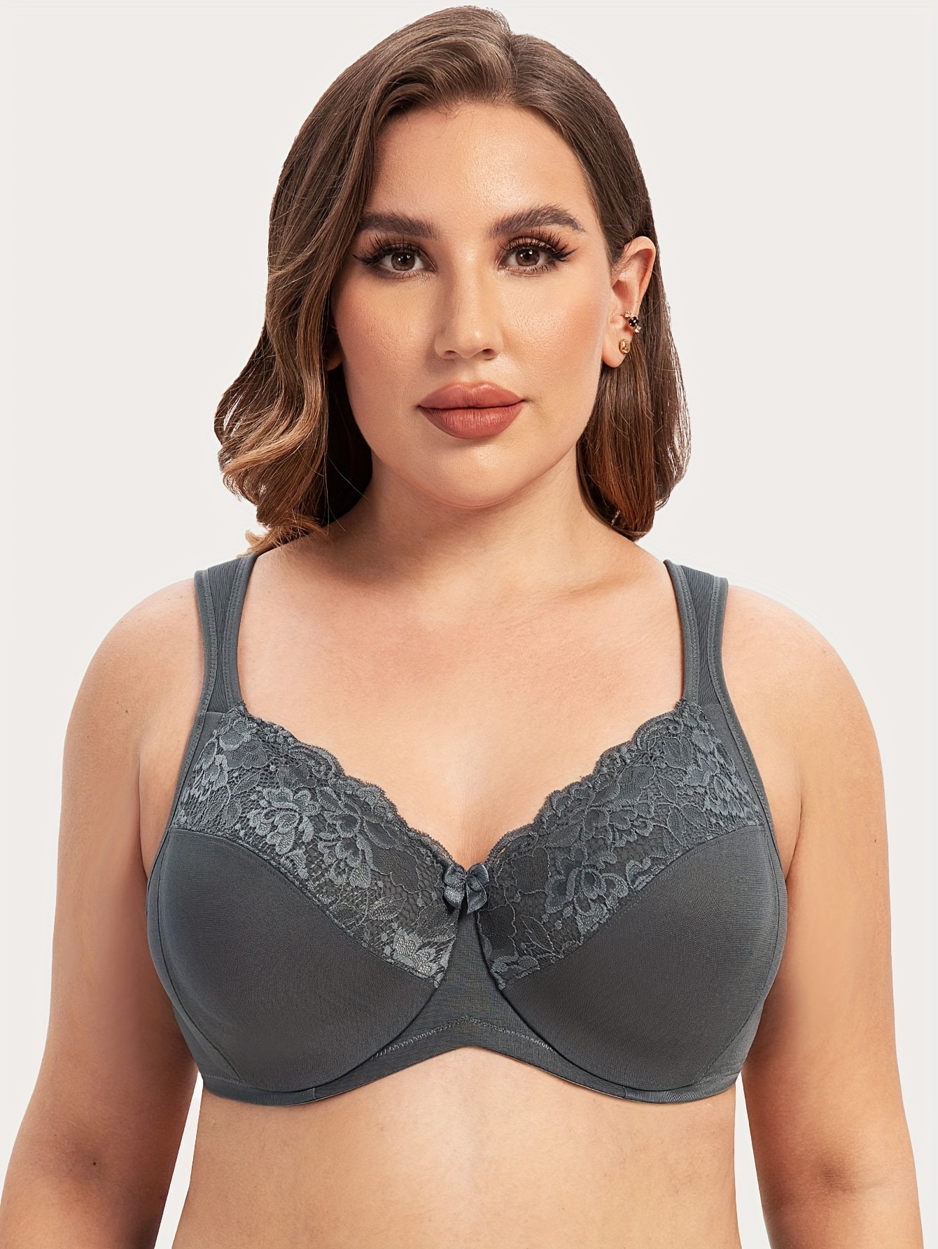 Soutien gorge en dentelle contrastée large bretelles & armatures avec noeud décoratif – Image 2