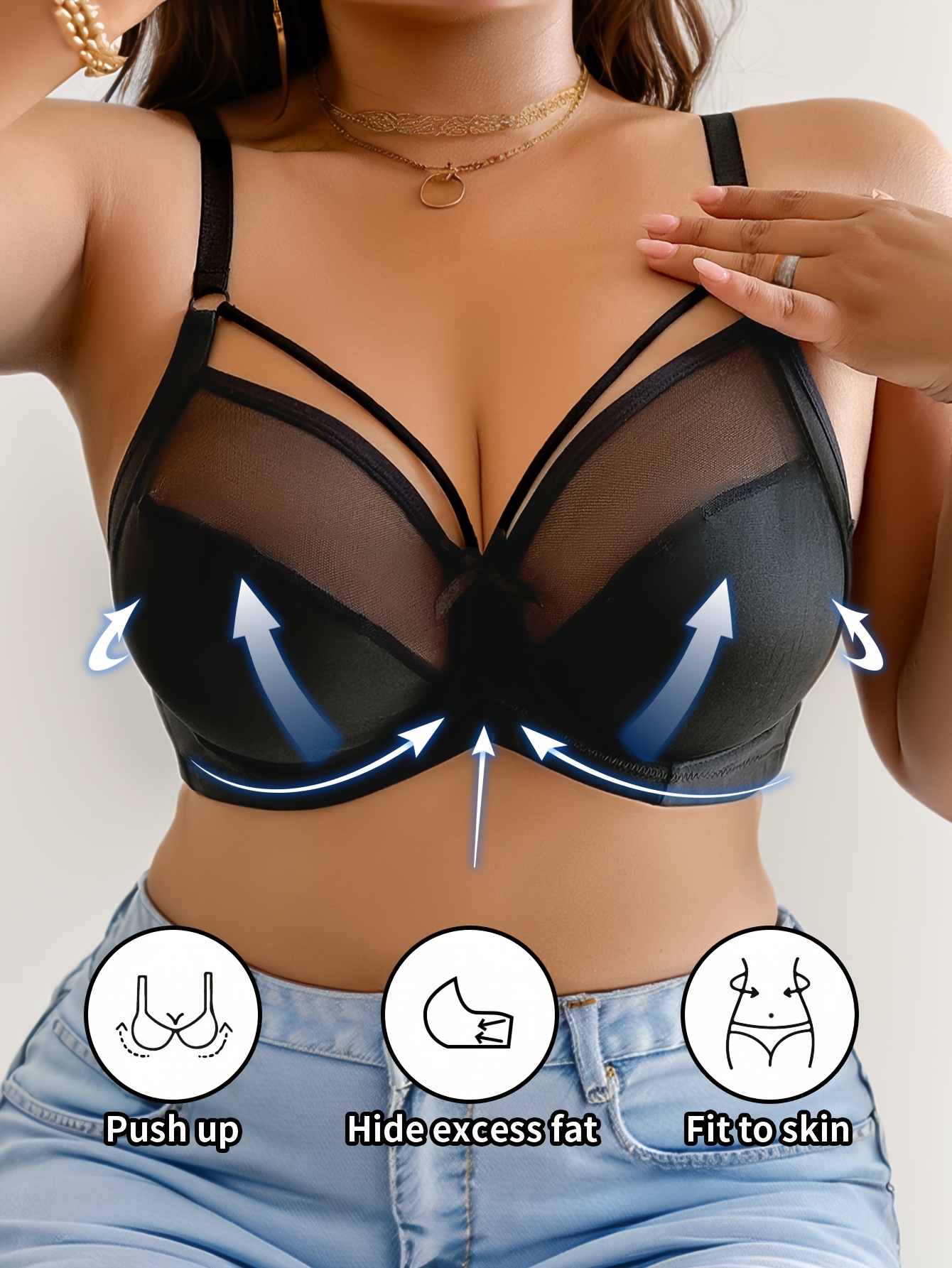 Soutien gorge avec armatures & design élégant en noeud en maille noire sans rembourrage – Image 5