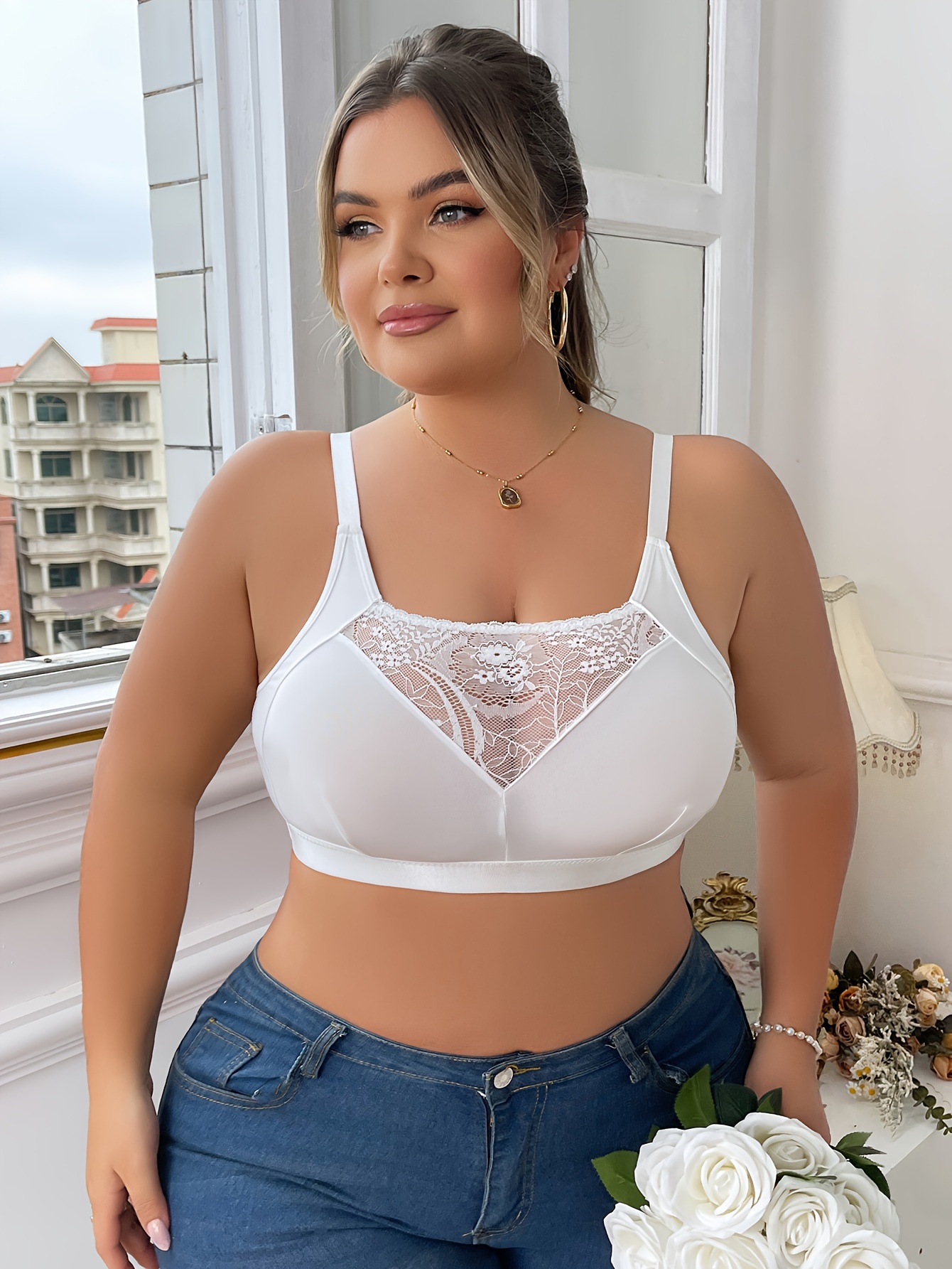 Soutien gorge avec dentelle contrastante & non rembourré – Image 3