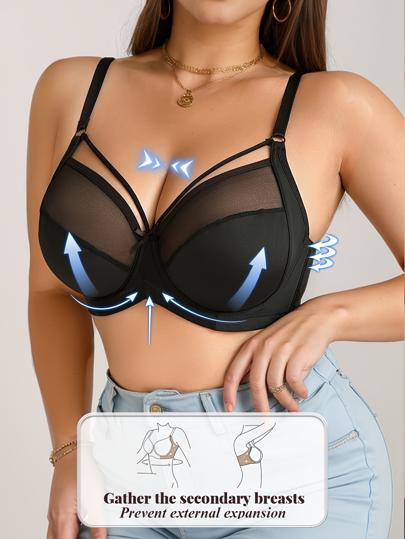 Soutien gorge avec armatures & design élégant en noeud en maille noire sans rembourrage – Image 6