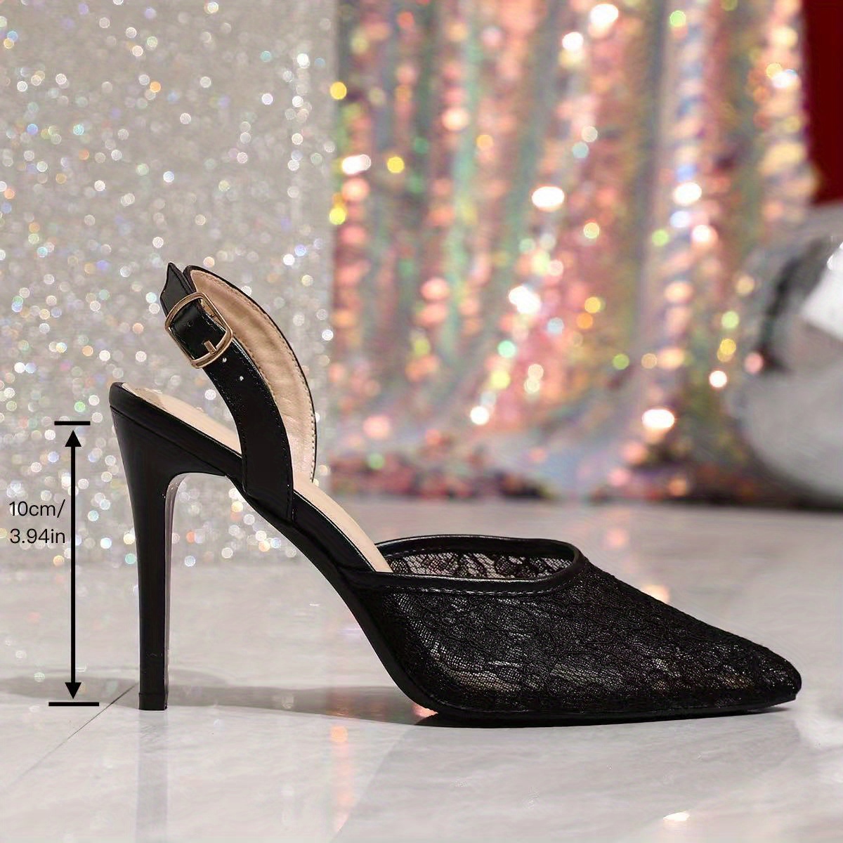 Escarpins à talons aiguilles à bout pointu avec boucle & dentelle – Image 3