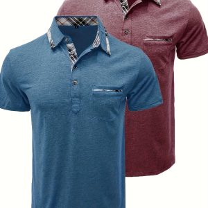 Ensemble 2 polos chemises à manches courtes avec poche sur le col