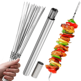 Brochettes de barbecue en acier inoxydable durable avec 1 tube de rangement