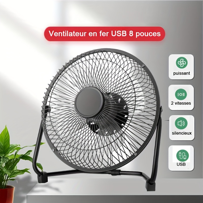 Ventilateur électrique portable à 2 vitesses avec angle réglable 360°